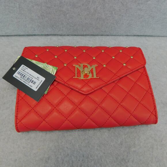 Badgley Mischka Red Diamond Quilted  Round Studs Crossbody Bag Vegan Leather - Picture 4 of 9